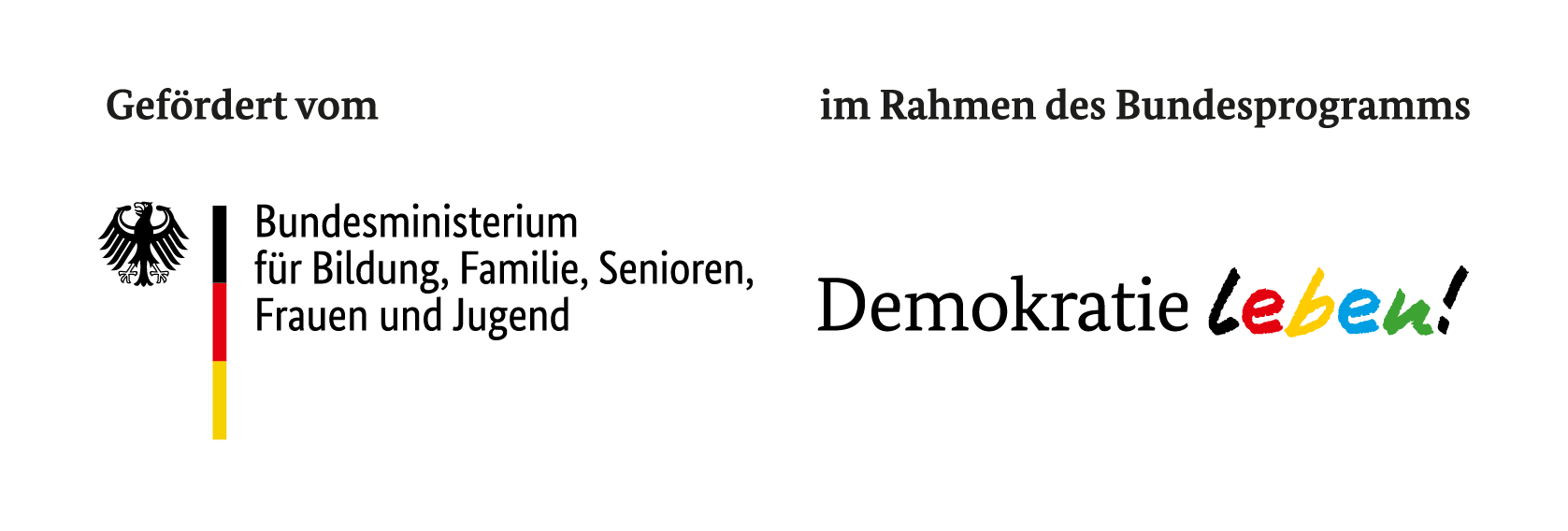 Förderhinweis per Logo: Bundesministerium für Bildung, Familien, Senioren, Frauen und Jugend und Demokratie Leben! 